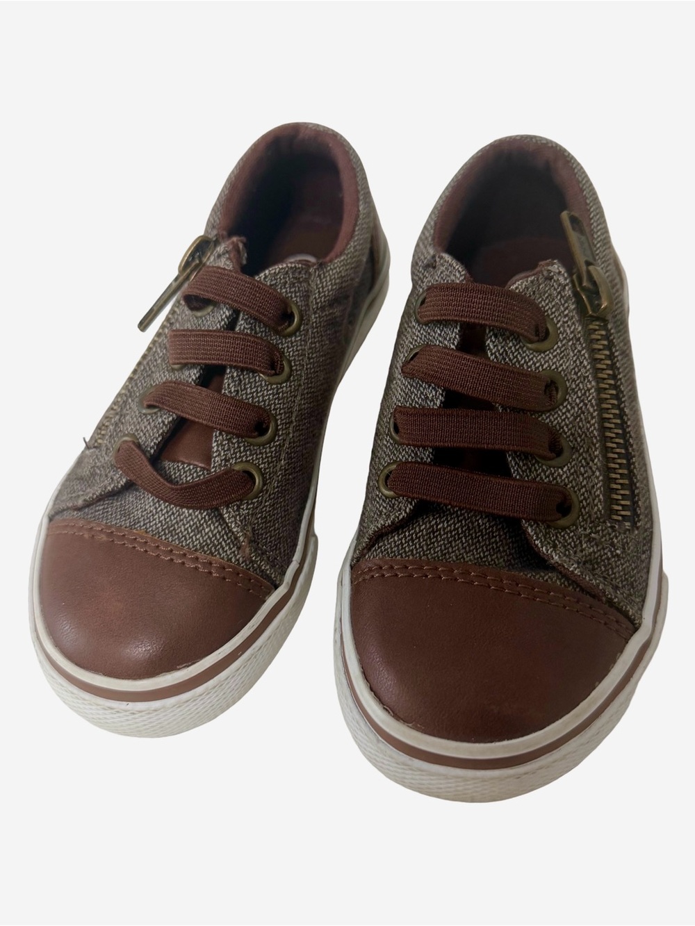 Cat & Jack Kids Brown Canvas & Faux Leather Zip-Detail Sneakers
